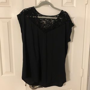 Black lace detail short sleeve blouse